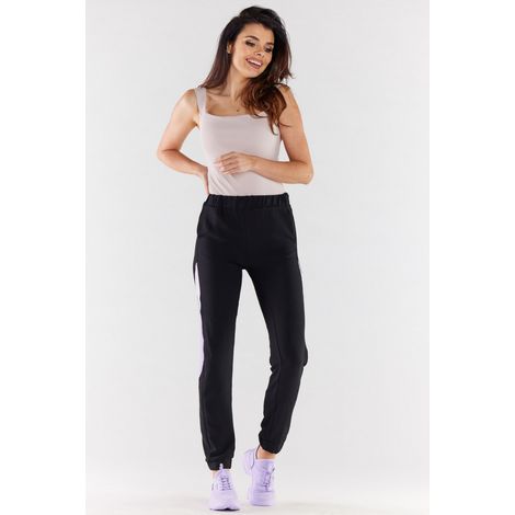 Freizeithose aus Stoff, schwarz und lila, XL (1/5)