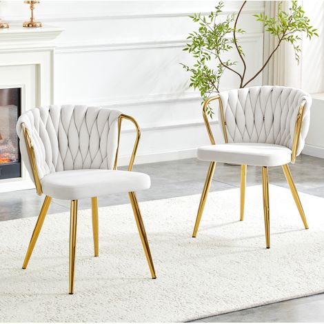 Esszimmerstuhl Samt mit geflochtener Rückenlehne Gold OKMYHOME (1/5)