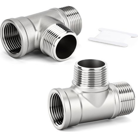 2 pieces of 304 stainless steel T-fittings, 1/4" BSP male x male x female threaded pipe fittings, female T-adapter (1/5)