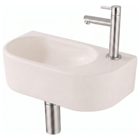 QeramiQ Fuente Lavabo pour WC - 40x22x12 cm - lisse - demi-rond - trou de robinet de Lavabo pour WC a droite - ceramique - robinet de Lavabo pour WC (1/5)