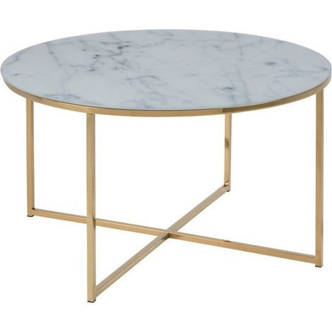 Mesa de centro Norsica Sevodeo 117, Mármol blanco, 45x0x0cm, Diámetro: 80, Vidrio templado, Redonda