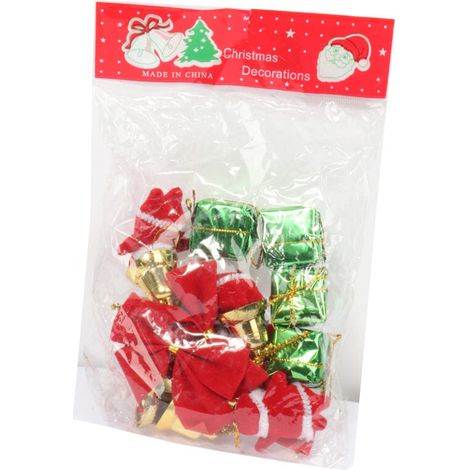 Set di decorazioni natalizie KPL.16 - Mix: Babbo Natale, campanelle, pacchetti regalo, fiocchi, colore: rosso-verde-oro (1/5)