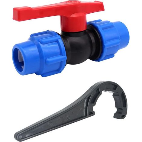 Connecteur de robinet à boisseau sphérique en polyéthylène moyenne densité - Raccord tuyau d'irrigation Valve d'arrêt plastique pour raccords compression d'eau (20 mm avec clé) (1/5)