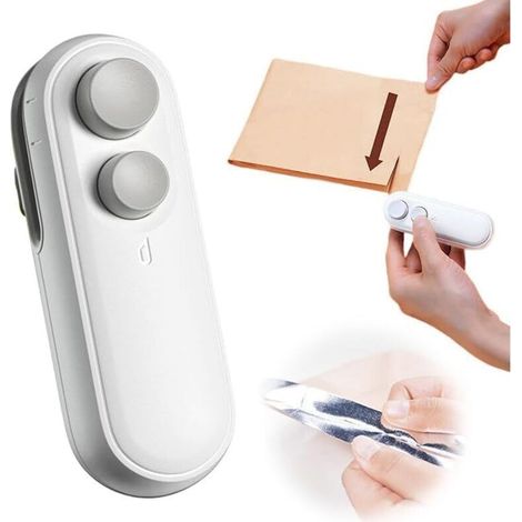 Mini Plastic Bag Sealer, Portable Bag Sealer 2 in 1 Heat Sealer with Cutter Cuts and Seals Plastic Bags, Suitable for Kitchen Food for French Fries Bag (White) (1/5)