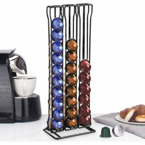 Porte-capsules café - - 60 capsules - Métal chromé - Anti-rayures - 37x13,5x10,5 cm - Compatible Nespresso - Noir (1/5)