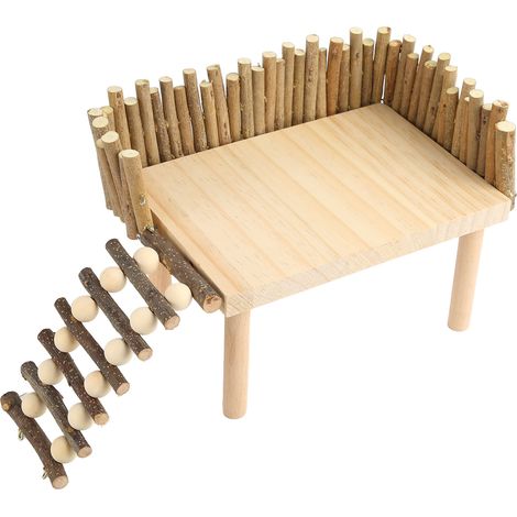 Plateforme d'escalade pour hamster, jouet à mâcher en bois, aire de jeux avec clôture pour petits animaux de compagnie (planeur de sucre, ours doré, etc.), modèle universel (1/5)