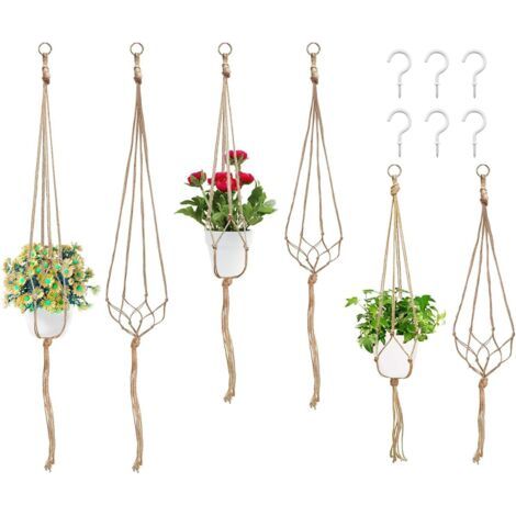 BUNTHAUS Lot de 6 Pots de Fleurs en macramé de 3 Tailles pour Plantes Grasses, Cactus, Herbes aromatiques