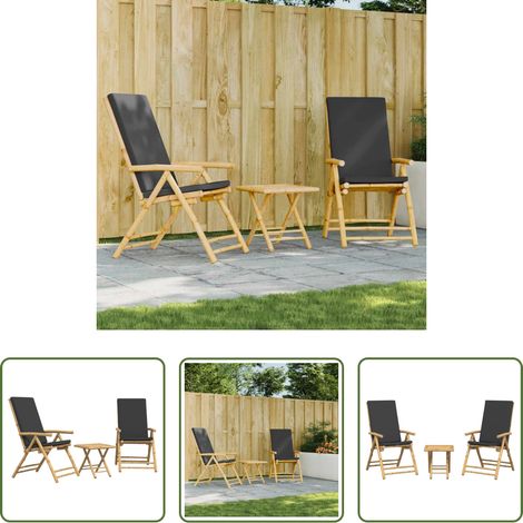 vidaXL Bistro-Set - 3-tlg. Bistro-Set Klappbar mit Dunkelgrauen Kissen Bambus (1/5)