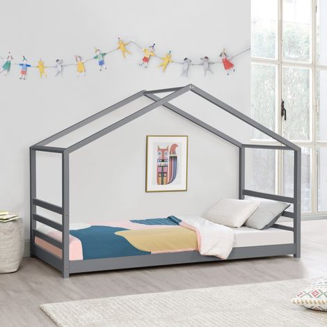 Letto a Casetta per Cameretta Vardø 90x200 cm Legno - Grigio Scuro [en.casa] (1/6)