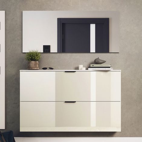 Meuble à chaussures 2 portes écru + miroir - VELIA