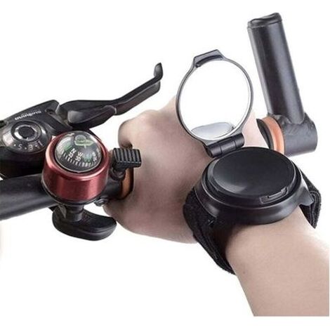 PA Rétroviseur de poignet pour cycliste, rétroviseur de guidon de vélo, rotation à 360°, léger, grand angle, avec dragonne. (1/4)