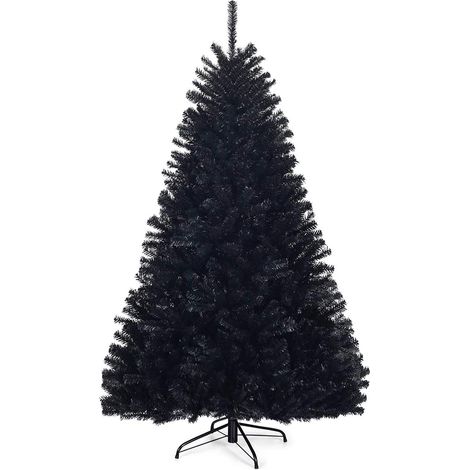 COSTWAY Árbol de Navidad Artificial 180cm con Puntas de PVC y Soporte de Metal Navidad Decoración Color Negro (1/5)