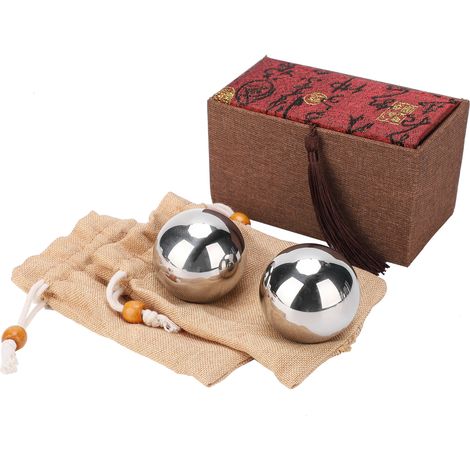 Lot de 2 boules en acier inoxydable 304 massif 50mm pour rééducation, exercice de fitness et massage. (1/5)