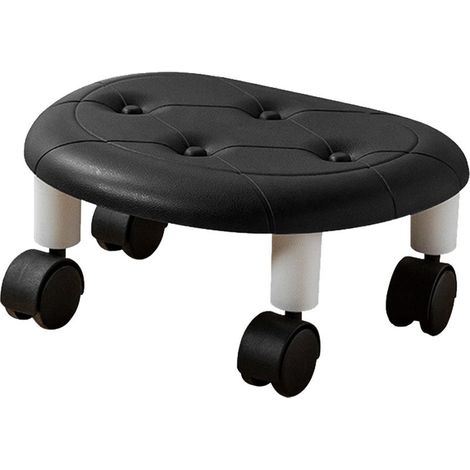Fuax – tabourets roulants ronds et bas, en cuir, roue universelle, petit tabouret pivotant à roulettes, capacité de poids élevée pour la maison, noir (1/5)