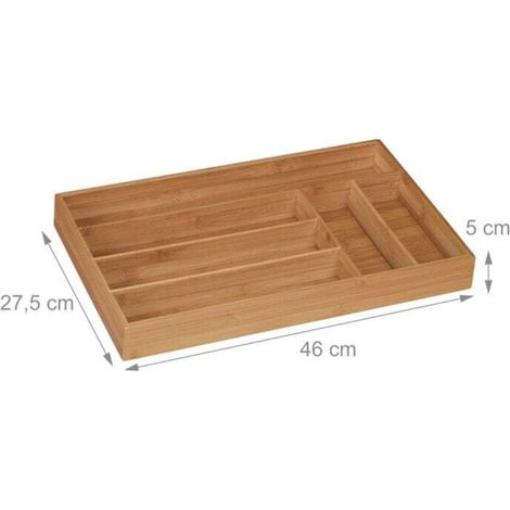 Besteckkasten, 6 Fächer, Bambus, Küchenutensilien, Schubladenorganizer, 5 x 27,5 x 46 cm, Natur (1/5)