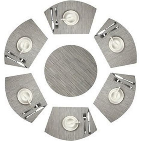 Set mit 7 runden Tischsets aus gewebtem Vinyl, schmutzabweisend, mit 1 rundem Tischset für den Esstisch (dunkelgrau)