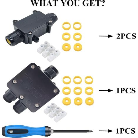 Boîte de dérivation étanche IP68, 2 Pièces 2 Voies Boîte de Jonction étanche et 1 Pièces 3 voies Etanche Boîte de Jonction, Boîtier électrique de Câbles pour Câble Ø 4-15mm-Noir