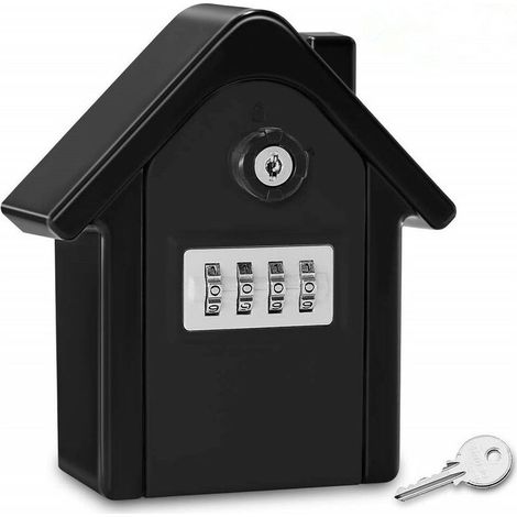 Wall-Mounted Secure Key Box with Digital Code & Emergency Keys, Large Key Safe Box, Outdoor Key Safe for Home, Office, Factory, Garages (All Black) (1/5)
