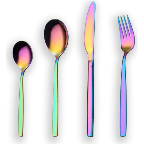Couverts 24 Pièces - Acier Inoxydable - Plaquage Titane Arc-En-Ciel - 6 Personnes - Lavable Lave-Vaisselle (1/5)