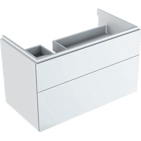Meuble bas pour lavabo Geberit Xeno²avec plage de dépose,avec deux tiroirs: Largeur 88cm, Hauteur 53cm, Profondeur 46.2cm, Blanc / Laqué ultra-brillant, Largeur de lavabo:90cm
