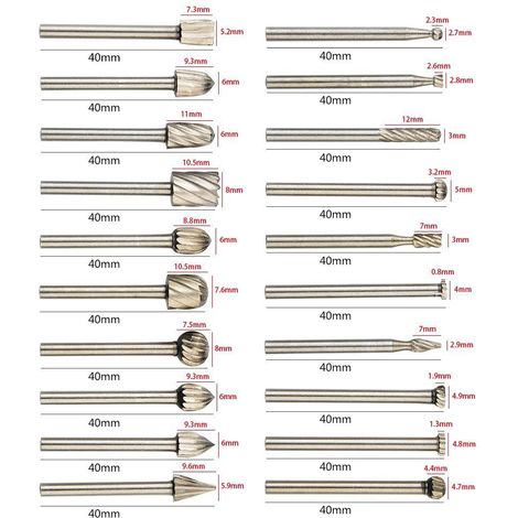 20pc High Speed Steel Woodworking Rotary File Woodworking Milling Cutter Wood Carving Small High Speed Steel Rotary File(Silver)