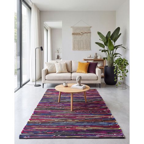 Beliani Rug Multicolour 140 x 200 cm Area Cotton Hand-Woven Rectangular Fabric, Abstract Pattern, Handwoven, Pile Height 1 cm, 70% Polyester 30% Cotton BARTIN (1/5)