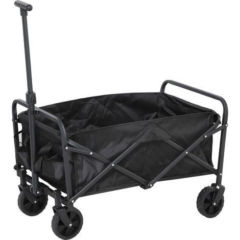 Carrello da Giardino 62L Pieghevole con Maniglia Regolabile, in Metallo e Tessuto Oxford, 76x48x86 cm, Nero (1/5)