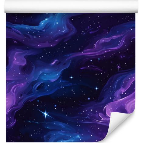 Papel pintado Galaxia en acuarela azul marino, índigo, azul y violeta 50x1000 cm (1/5)