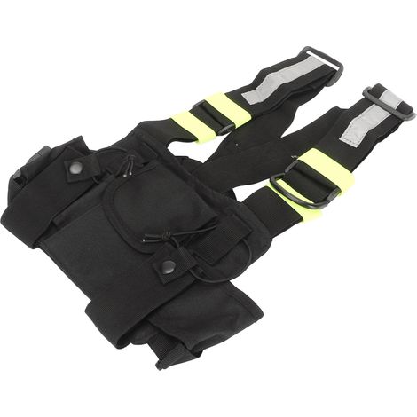 Sacoche de poitrine universelle pour talkie-walkie bidirectionnel, avec bretelles réglables vert fluorescent et bandoulières ajustables. (1/4)