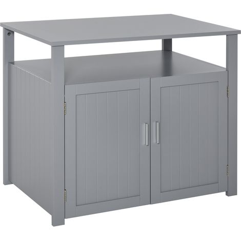 Wooden Cat Litter Bo Enclosure Furniture Adjustable Interior Wall & Large Tabletop for Nightstand, Grey (1/5)