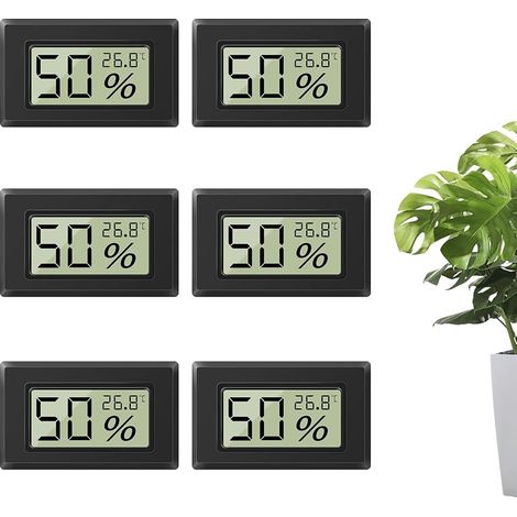 Mini Hygromètre Thermometre Numérique, Réglable en °C/°F, Hydrometre Intérieur, Noir, 6pcs, à Poser, pour Maison, école, Cave a Vin, Serre, Sous-sol, Entrepôt (6, Rectangle) (1/5)