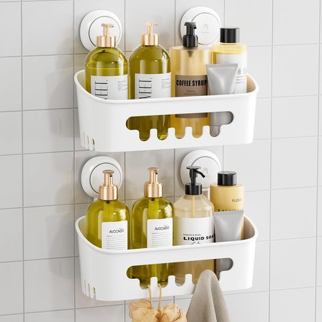Lot de 2 paniers de douche à ventouses, organisateur de salle de bain robuste, étagères amovibles pour l'intérieur de la douche, rangement étanche en plastique à ventouses pour accessoires de salle de (1/5)