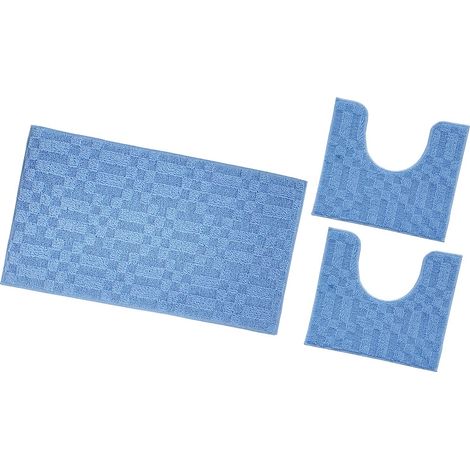 Tappeto Bagno 3D Morbido Assorbente Antiscivolo Lavabile Scendiletto Camera Set 3 Pezzi - Azzurro