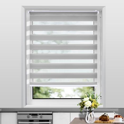Store jour-nuit sans perçage, muni de clips pour fenêtres ou portes, facile à installer, dimensions 100 × 150 cm, largeur du tissu 100 cm, gris clair (1/5)