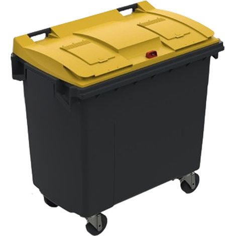 Rayonnage Direct – Conteneur poubelle 770 litres à préhension latérale pour tri sélectif – Couvercle jaune – 4 roues caoutchouc – 210044E