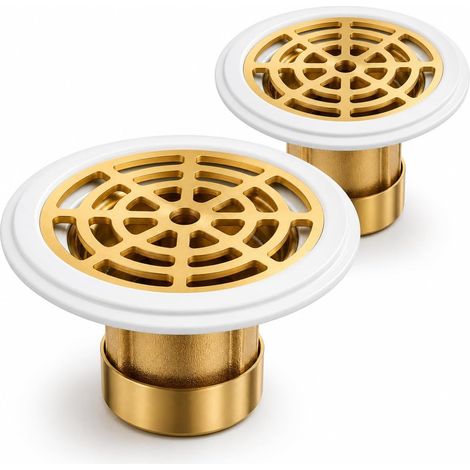 2pcs Siphon Douche, Bonde de Douche avec Bouchon Anti-odeurs, Siphon de Sol en Cuivre avec Joint Caoutchouc, Diamètre 27-55 mm, pour Salle de Bain, Évier et Baignoire (1/5)