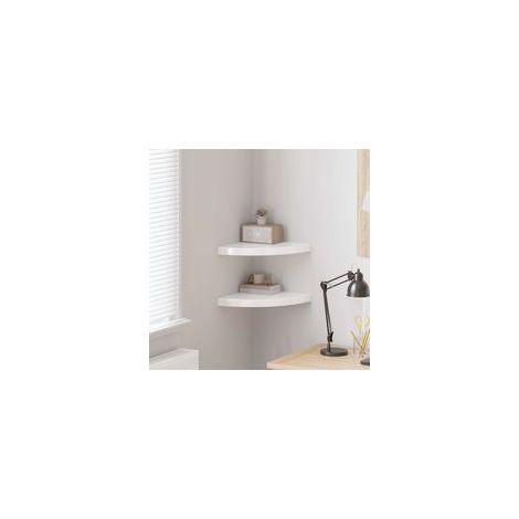 Mensole angolari sospese, set da 2, bianco lucido, 35 x 35 x 3,8 cm, MDF - Crezuo (1/4)