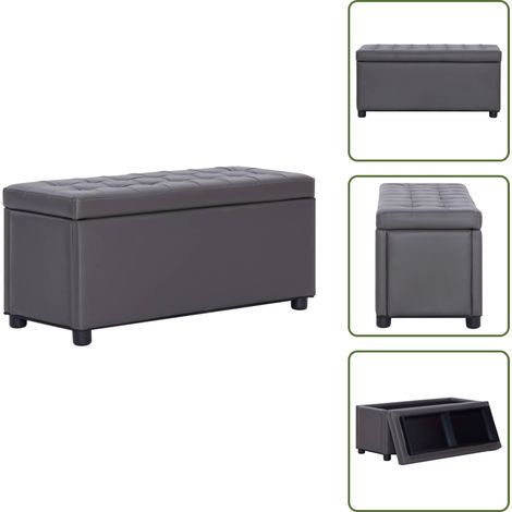 Pouf de rangement 87,5 cm Gris Similicuir - Pouf De Rangement - Pouf Coffre - Banc Avec Rangement - Meuble Multifonction - Décoration Intérieure (1/5)