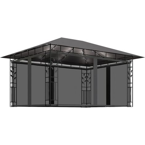 Tonnelle avec moustiquaire et lumières LED 4x3x2,73m Anthracite