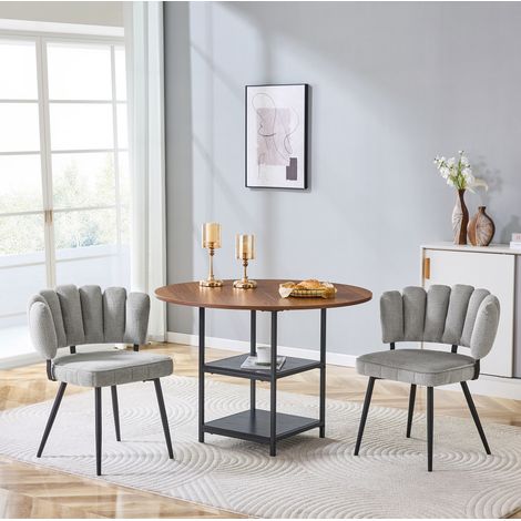 Set tavolo rotondo 107 cm in MDF noce e 2 sedie grigie, salvaspazio FloraGrace (1/5)