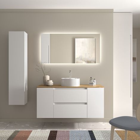 Meuble de salle de bain BEQUIA Plus 120cm Blanc mat Vasque à poser Porcelaine Centrale (1/5)