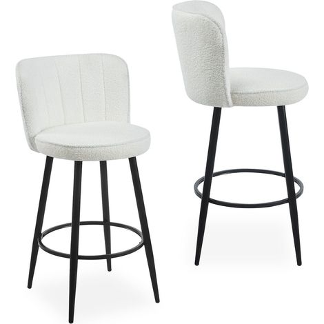Lot de 2 chaises de bar au dossier incurvé Philippa Tissu bouclette Crème