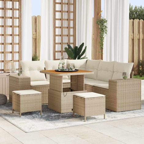 Gartensofa-set mit Kissen 8 pcs Beige und Creme Poly-Rattan (1/5)