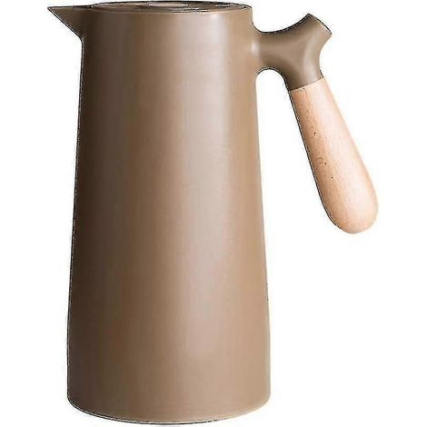 Thermoskanne, doppellagige Wärmedämmung, Kaffeeglas, Wasserkocher mit Holzgriff, 1000 ml (1/4)