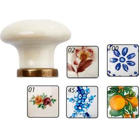 POMOLO PER MOBILI IN CERAMICA 'P04' Ø 31 mm - Avorio decoro 02