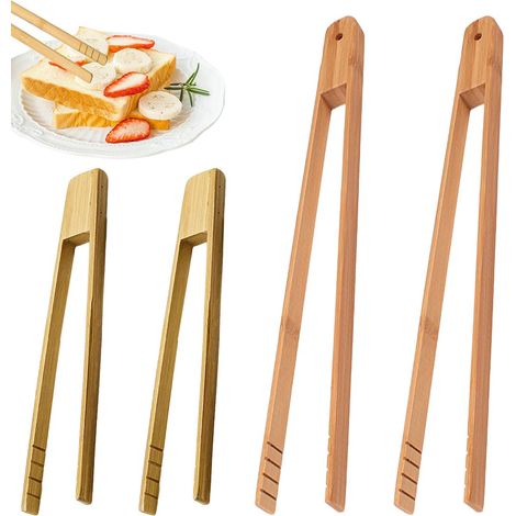 4 pièces pince grille pain pince cuisine pinces en bois pinces à barbecue en bois pinces à barbecue réutilisables pour rôtir salade (1/5)
