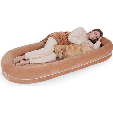 Lit pour Chien Humain 185 x 78 cm, Grand Lit Taille Humaine pour Adultes & Grands Chiens, Bords Traversins Amovibles, Base Mousse Élastique (1/5)