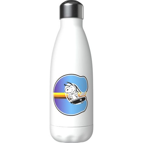 CYPBRANDS Snoopy - Bottiglia d'acqua in acciaio inox, chiusura ermetica, con motivo lettera C multicolore, 550 ml, colore: bianco, prodotto ufficiale (1/5)