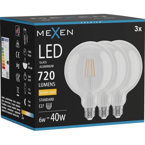 Mexen Vintis 3x ampoule à filament LED E27, G125, 6W, Chaude - 2700K, 720 lm, claire - L158-E27-0627-00x03 (1/5)