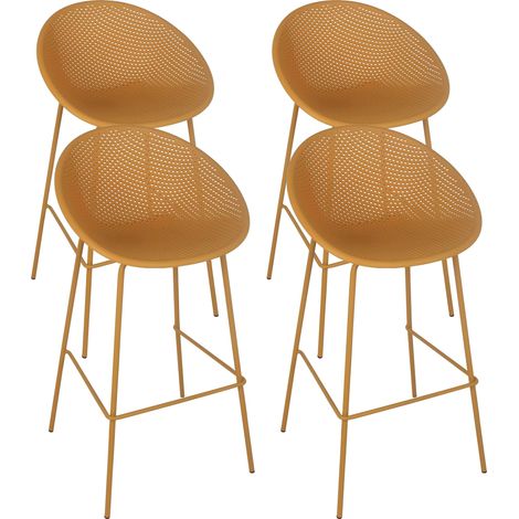 Lot de 4 chaises hautes de terrasse en plastique jaune moutarde
